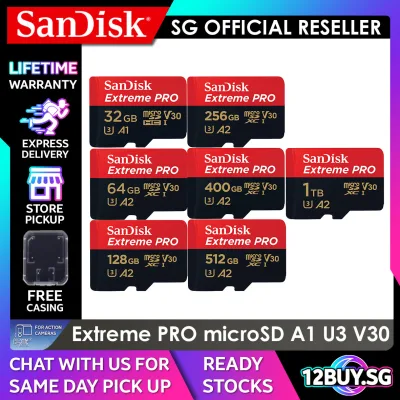 SanDisk Extreme PRO microSD Card Full 4K V30 U3 UHS-I C10 170MB/s Read Speed 90MB/s Write Speed 32GB 64GB 128GB 256GB 400GB 512GB 1TB QXCG QXCY QXCZ 12BUY.MEMORY