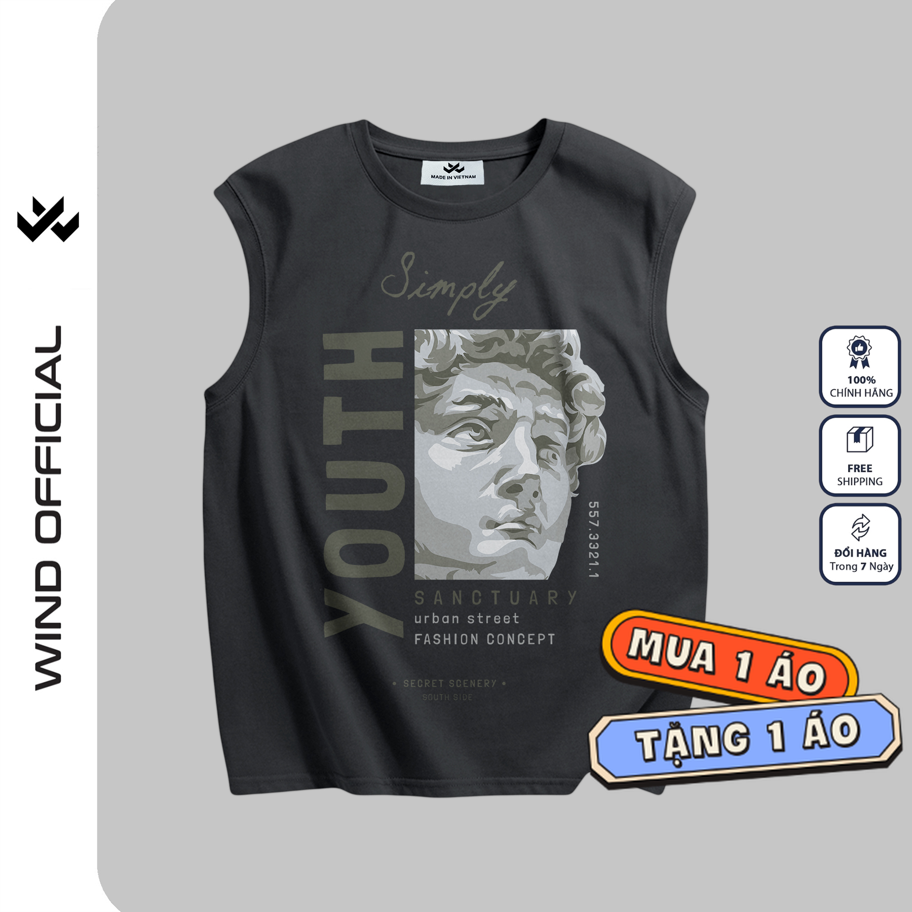 [Mua 1 Tặng 1] Áo thun ba lỗ form rộng WIND nam nữ sát nách SIMPLY tanktop thời trang nam nữ oversiz