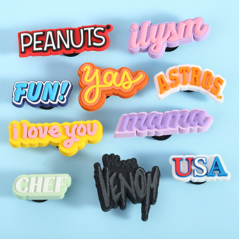 Colorful English Character Board Cros Charm High Quality Jibiz Sandals Accessory Button ราคา 19 บาท*ส่งฟรี