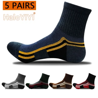 HaloYIYI Socks for Men 5 Pairs Premium Cotton Breathable Athletic Ankle Sport Stocking