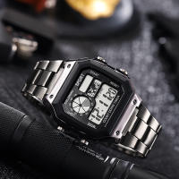 WORTHBUY นาฬิกา นาฬิกาข้อมือ นาฬิกา ผู้ชาย  นาฬิกาดิจิตอล นาฬิกาดิจิตอลสปอร์ตสำหรับผู้ชายสไตล์แฟชั่น พร้อมแสงไฟ LED และสายสแตนเลส เหมาะสำหรับนักเรียนและผู้ใหญ่