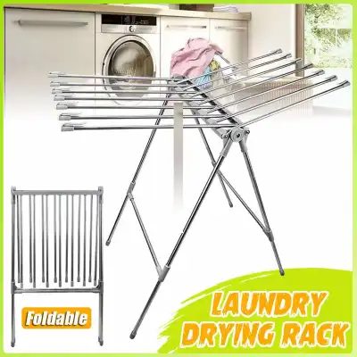 Stainless Steel Folding Clothes Rack Laundry Drying Laundry Rack with windproof Hooks