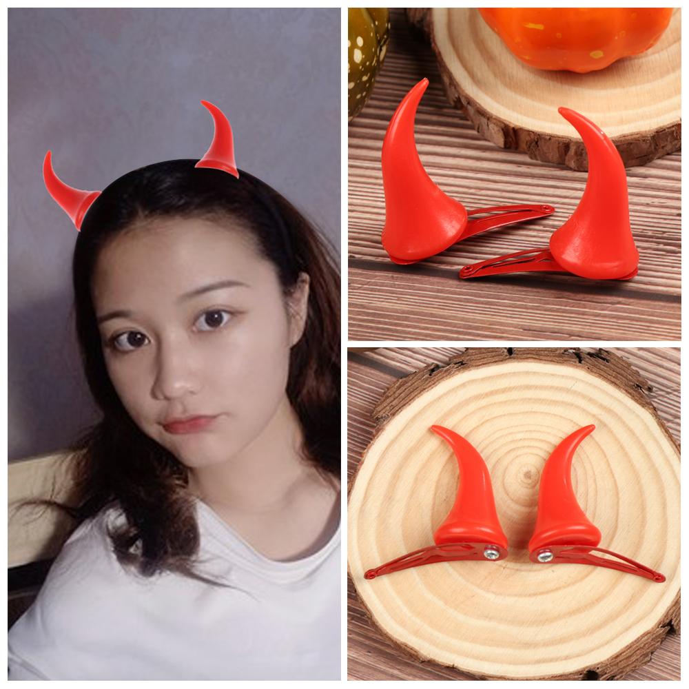 1972YAN1 2Pcs/Set Phim hoạt hình Hóa trang Trang trí tiệc Kẹp tóc Halloween Que tóc quỷ Kẹp tóc Red Horns Ears Mũ ma