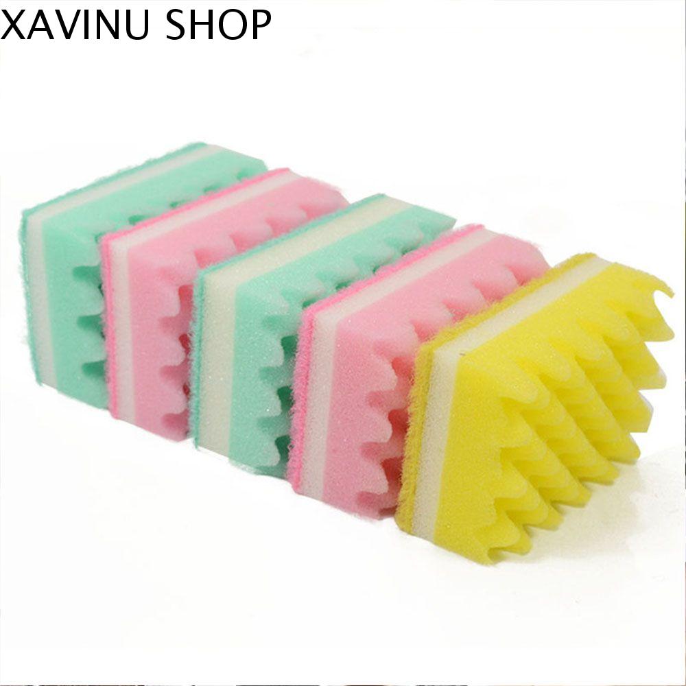 XAVINU Đầy màu sắc Màu sắc ngẫu nhiên 5 mảnh / gói Hộ gia đình Dụng cụ vệ sinh nhà bếp Wave Sponge Home Essential Bọt biển giặt