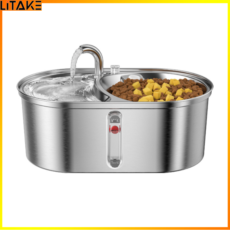 Litake Pet Water Dispenser Drinking Fountain 3l Large Capacity Stainless Steel Double Bowl Feeding Water Feeder Pet Supplies - ยี่ห้อ Litake ราคา 832 บาท*ส่งฟรี