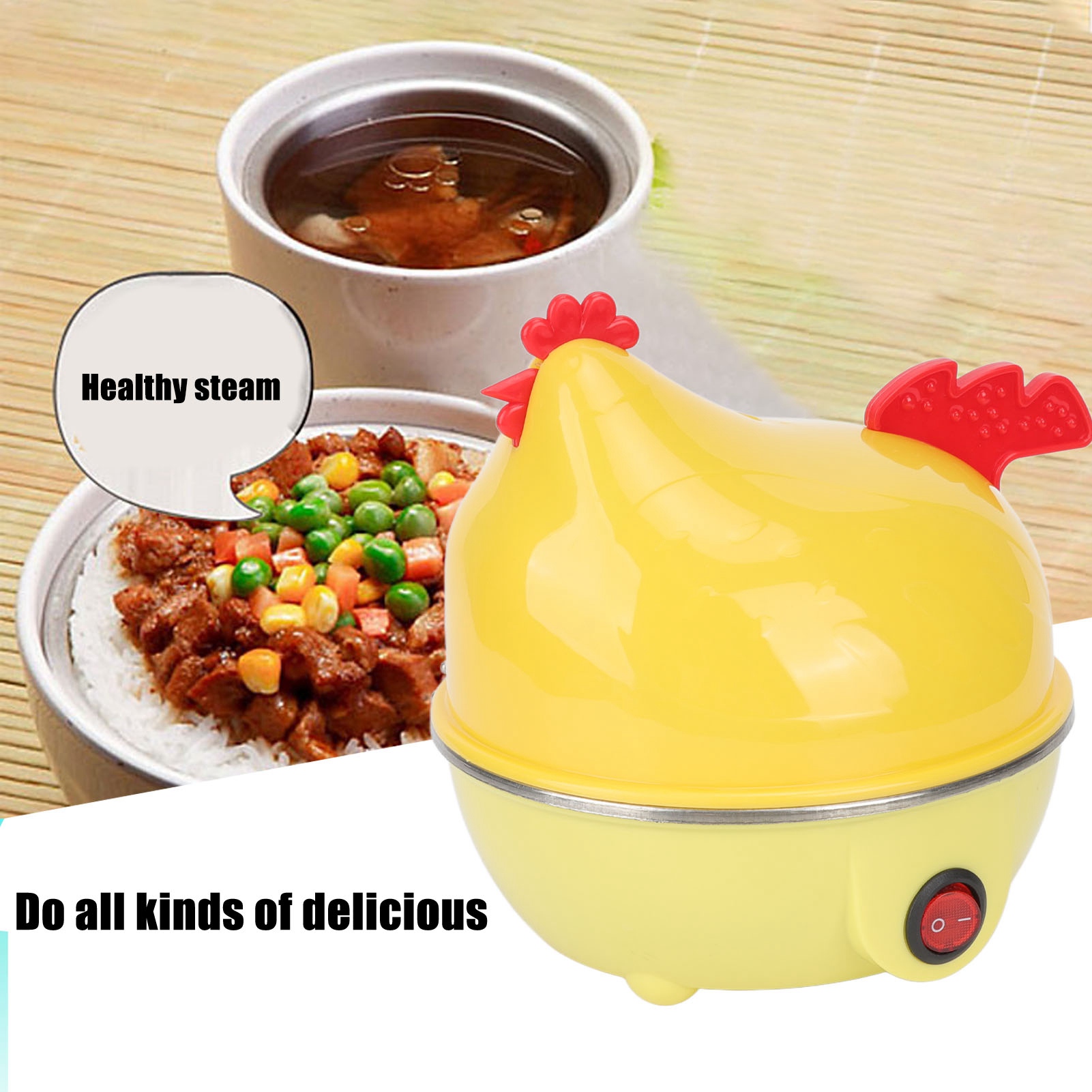 Nồi hơi trứng nhanh Nồi điện luộc trứng Máy luộc trứng đa chức năng hình con gà 7 công suất trứng tự động tắt máy làm bữa sáng mini (Phích cắm chuẩn Mỹ)