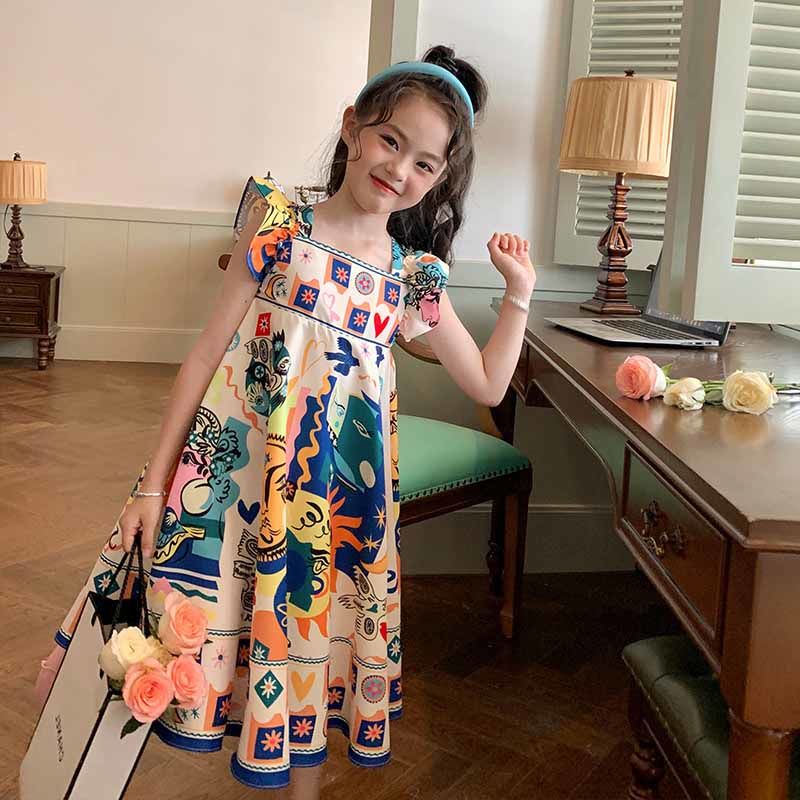 New Bear Leader Children's Dress Girls 3-11 Years Old Girls' Dress Princess Baby Graffiti Puff Sleeve Dress Festival Celebration Birthday Party Dress Children's Clothing - 2