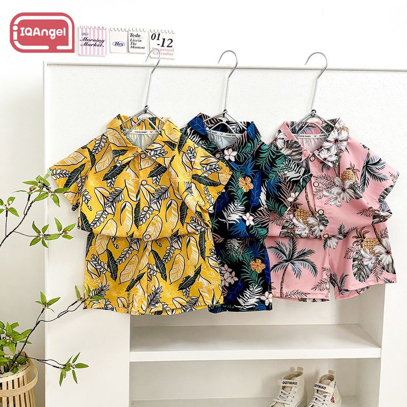 IQANGEL Children's Tropical Printing Shirt and Shorts Suit Loose Simple and Comfortable Vacation Style Suit ราคา  92 บาท*ส่งฟรี