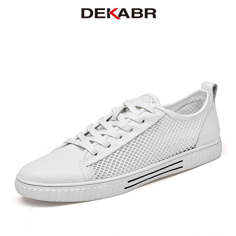 DEKABR Fashion Casual Spring Summer Men Shoes Lace Up Split Leather and Mesh Upper Breathable Soft Flats Shoes Size 37-46 ราคา 968 บาท*ส่งฟรี