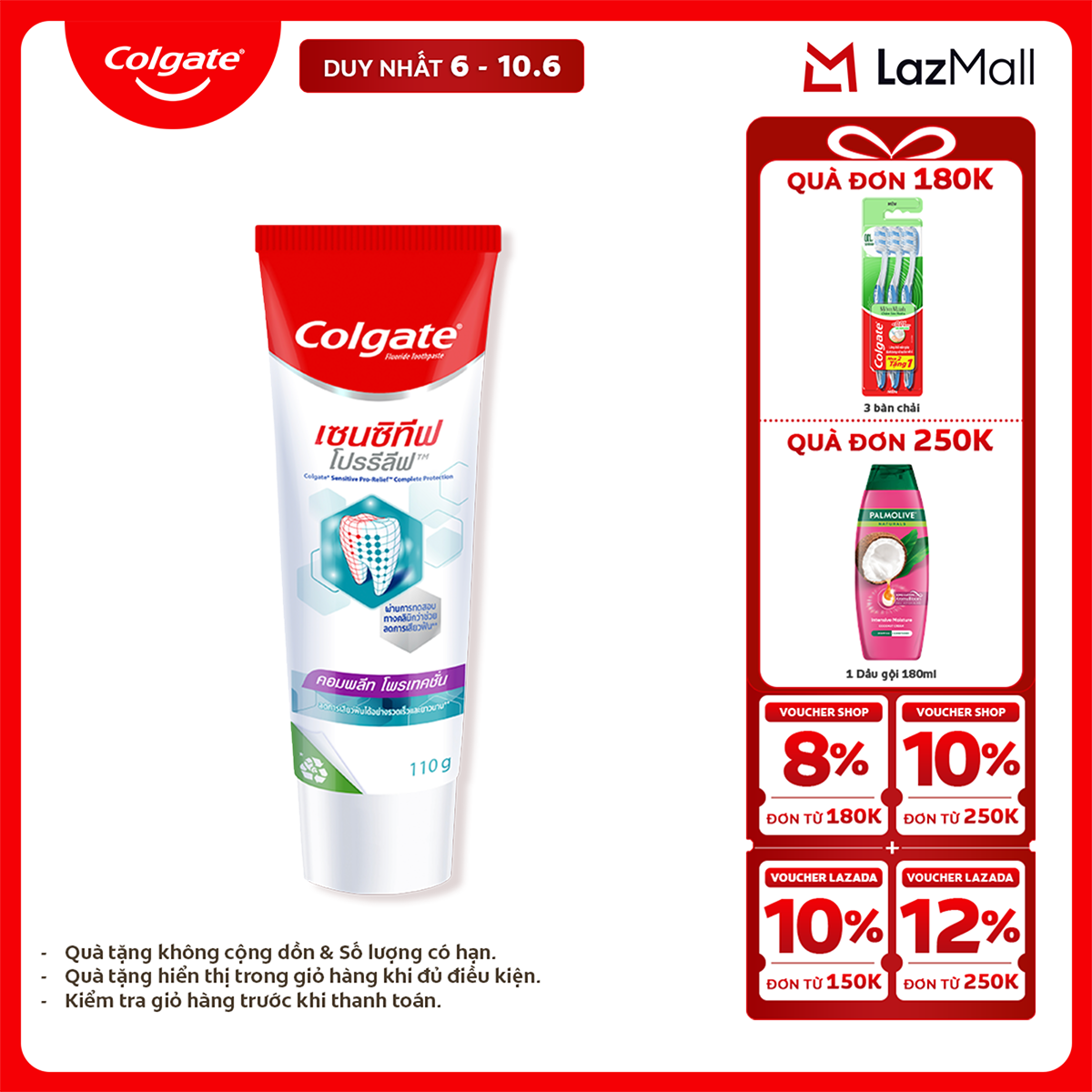 [Chỉ 6-10.6_X2 Voucher giảm 22%] Kem đánh răng Colgate ngăn ê buốt Sensitive Pro Relief bảo vệ toàn diện dành cho răng nhạy cảm 110g