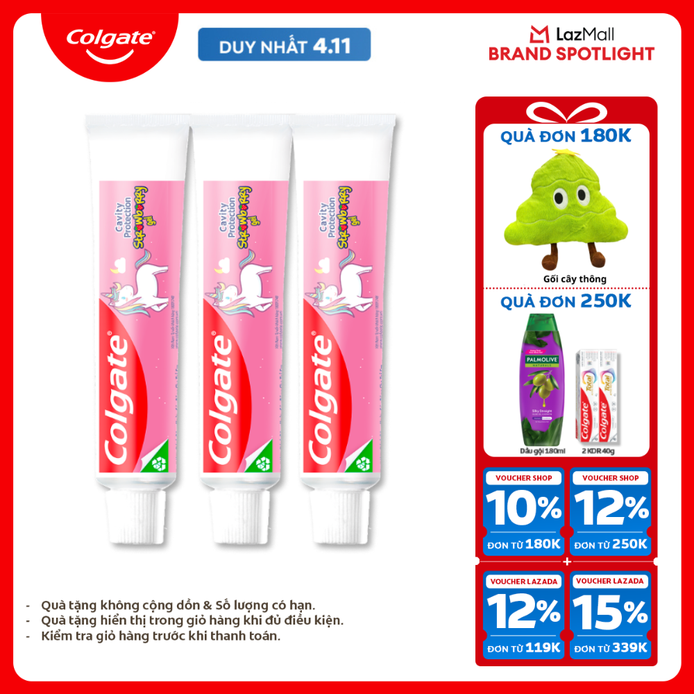[Chỉ 4.11_X2 Voucher giảm đến 27%] Bộ 3 kem đánh răng Colgate cho trẻ em kỳ lân Unicorn hương dâu 40