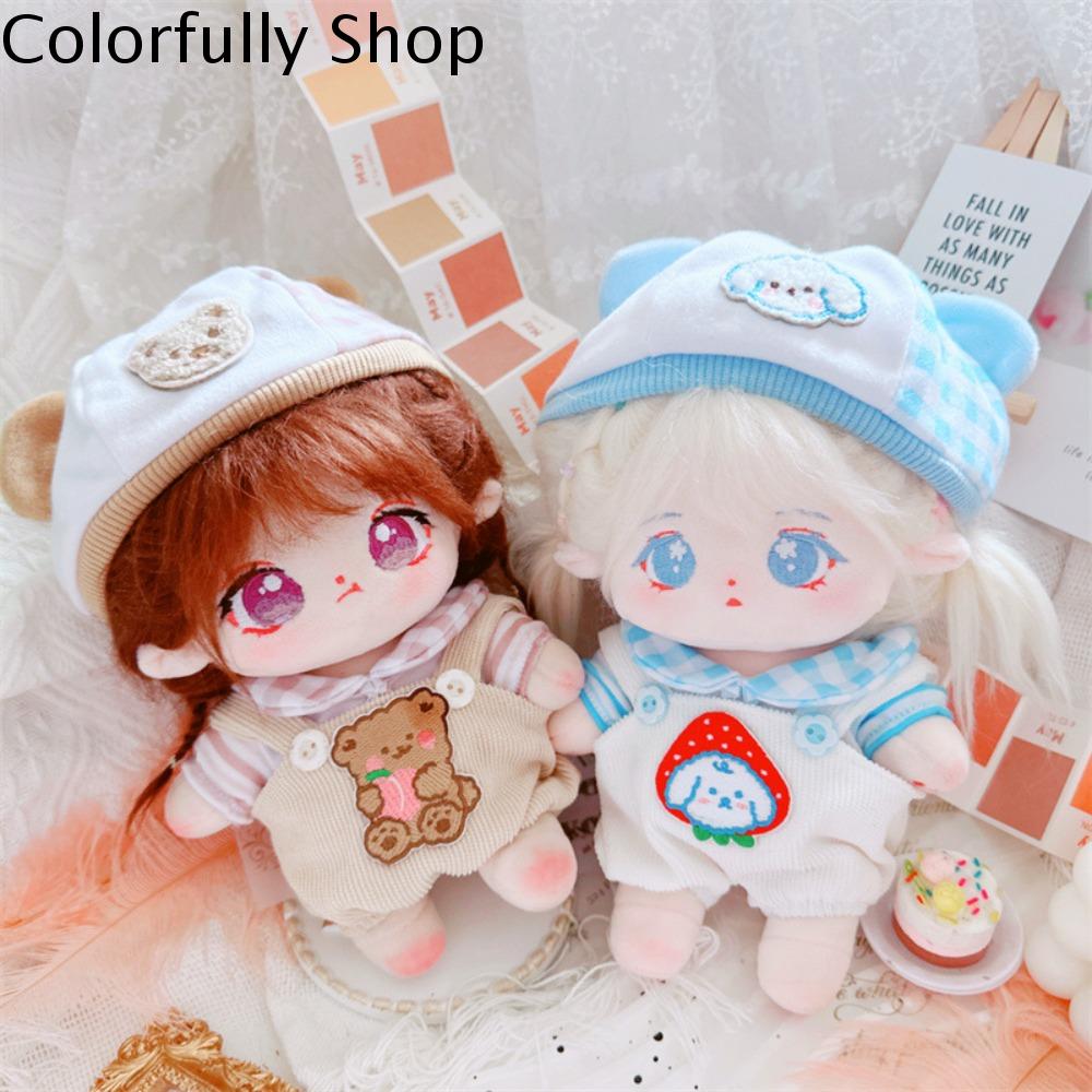 COLORFULLY Quần có dây đeo Bộ quần áo búp bê cotton Mũ Gấu Ăn mặc Quần áo búp bê vải nhung lông Quần