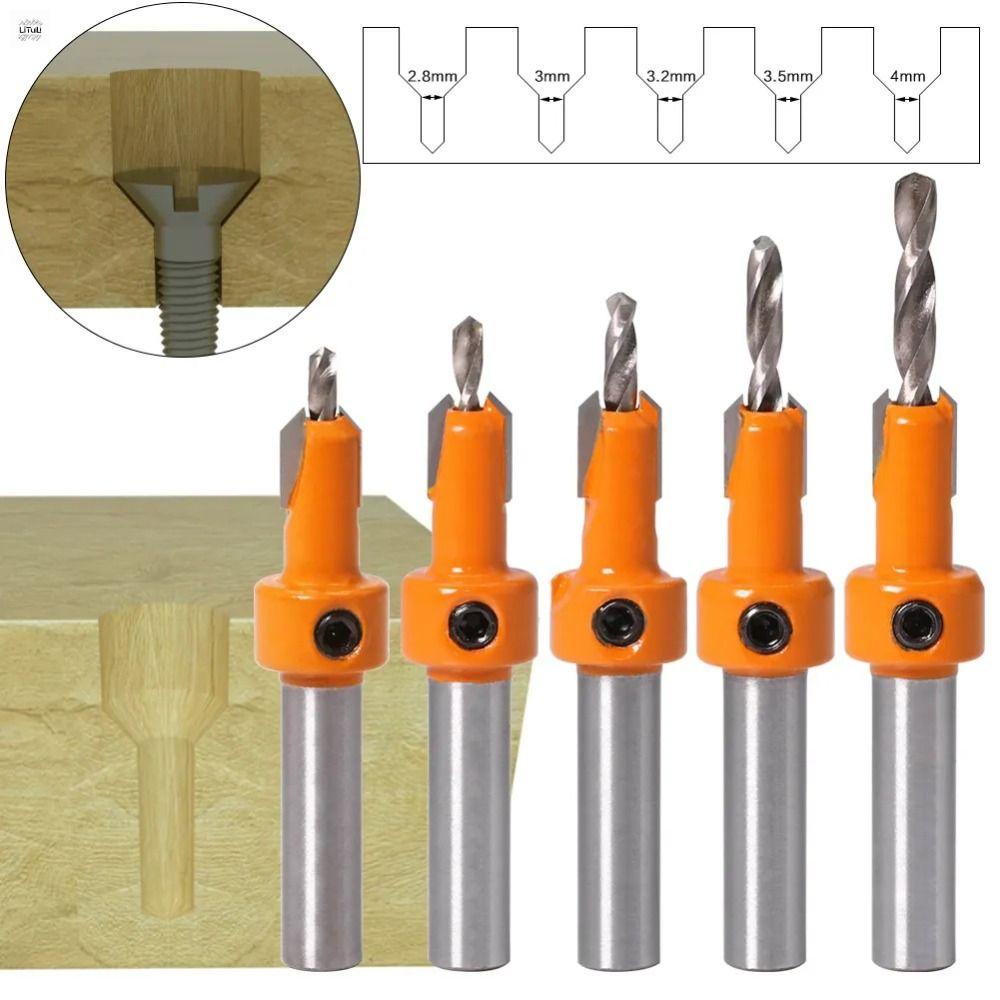 LITUILI Lỗ bồn rửa Mũi khoan bồn rửa  Đục Lỗ Bước Bộ định tuyến Bộ đếm bồn rửa Chuyên nghiệp Chuôi 8mm Mũi khoan trục vít Dụng cụ chế biến gỗ