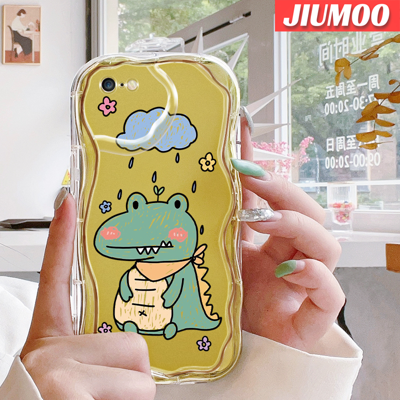 Jiumoo ốp cho iphone 6 6 plus 6s 6s plus 7 plus 8 plus se 2020 ốp lưng hoạt hình cá sấu nhỏ kết cấu màu kem viền sóng mềm mại trong suốt ốp điện thoại vỏ silicon ống kính máy ảnh bảo vệ chống sốc ốp lưng trong
