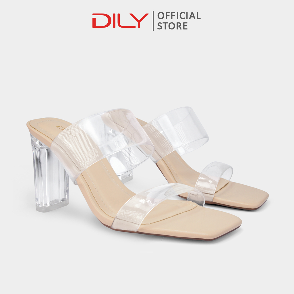  Guốc nữ quai 2 dây trong suốt mũi tròn dép guốc nữ gót vuông mica tôn dáng DILY cao 8cm_AA0396 
