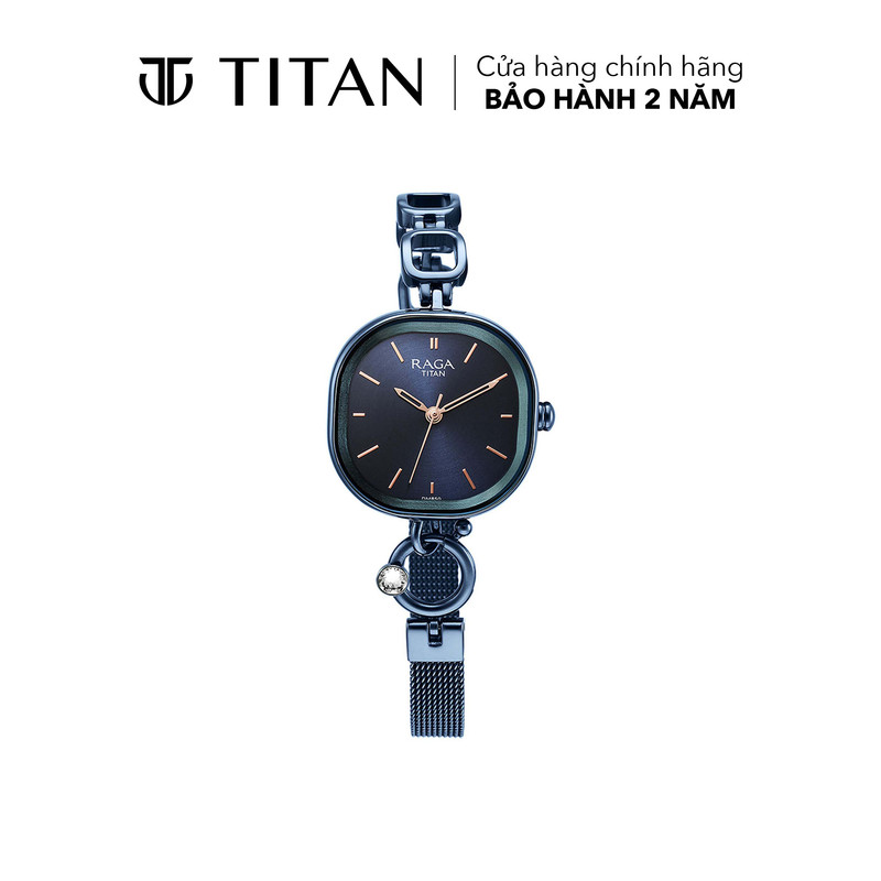 Đồng hồ nữ TITAN Raga Delight dây kim loại, mặt 28.5MM, dây màu xanh dương, 2693QM01