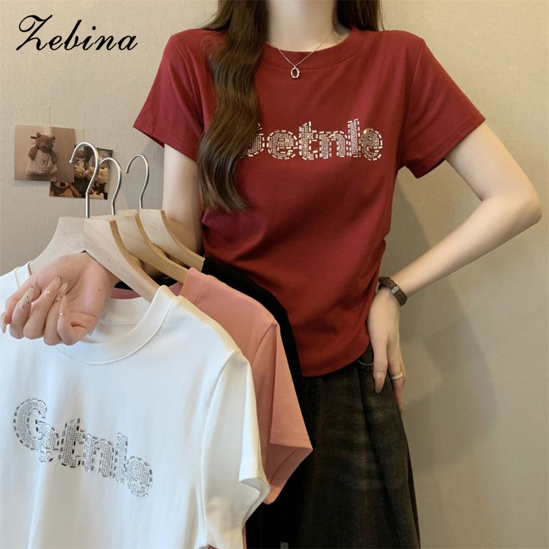 Zebina Fashionable Sequined Letter T-Shirt for Women's Summer Casual Wear ราคา 213 บาท*ส่งฟรี