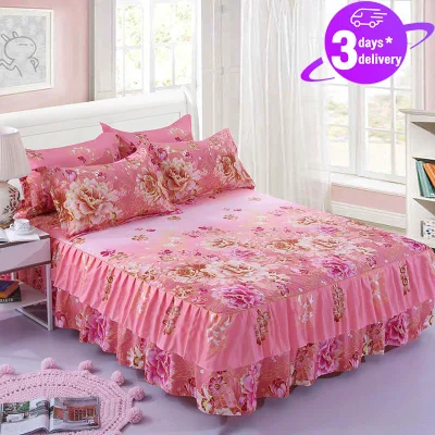 3 IN 1 King/Queen/Super King Size Cadar Ropol Set BedSheet Bed Skirt with Pillowcase
