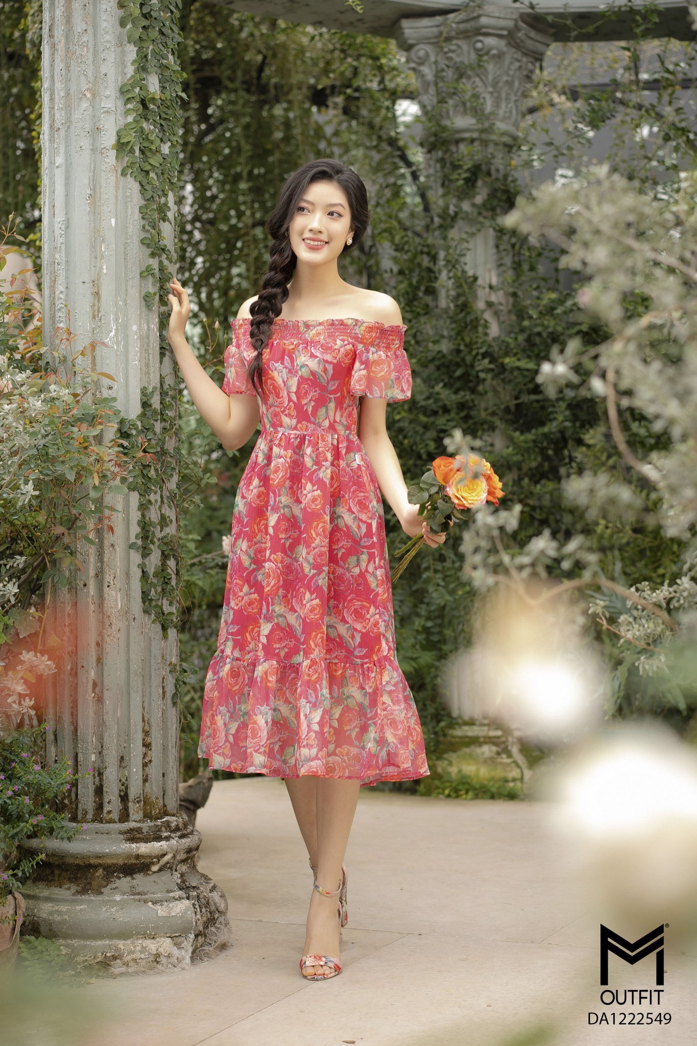 Đầm maxi trễ vai chun nhún