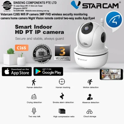 Upgraded 3MP VStarcam C26S Wireless WIFI IP camera with AI Functions+Night Vision+Two-Way Audio [PC-Mobile App:Eye4]
