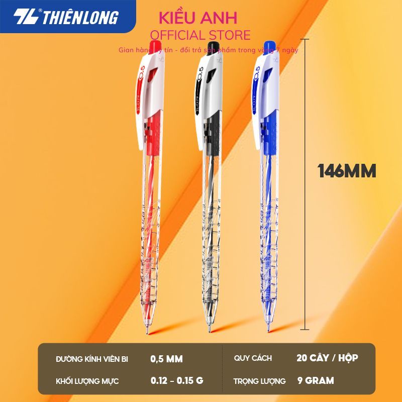Combo 5 Bút Bi Thiên Long TL-079 ngòi 0.5mm mực xanh/đỏ/đen nét viết thanh mảnh thiết kế đẹp, viết êm trơn