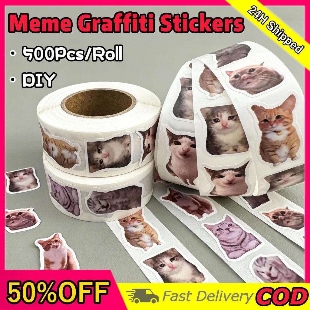 500Pcs/Roll Creative Meme Graffiti Stickers DIY Waterproof Cat Emoji Decorative Stickers Gifts