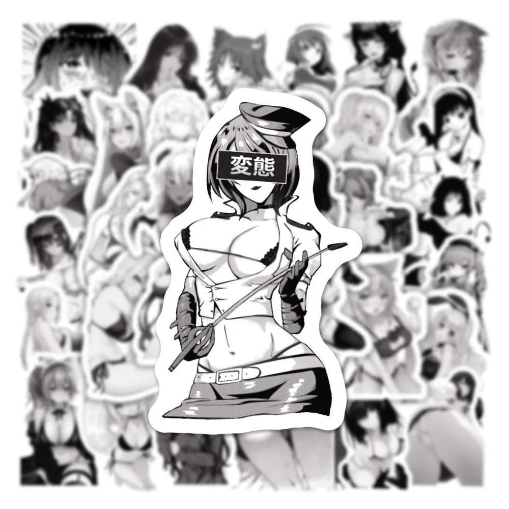 10/50/100pcs cô gái hentai Sticker đen trắng Anime đề can phim hoạt hình graffiti Skateboard điện thoại xe hơi waifu Sticker đồ chơi cho
