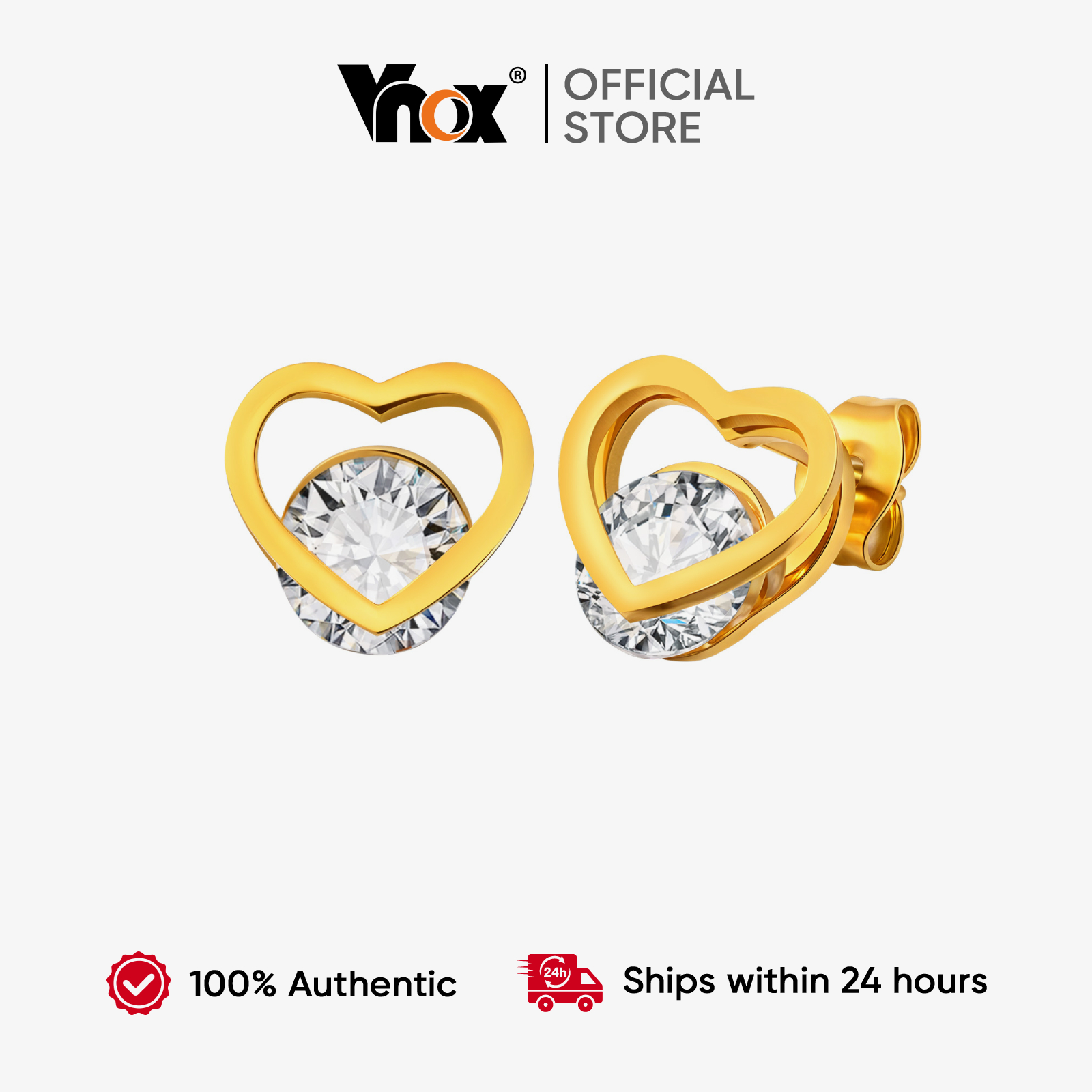 Vnox Delicate Gold Heart Earrings with Crystal, Shiny Romantic Design for Women, Perfect Birthday Present Accessories ราคา 48 บาท*ส่งฟรี