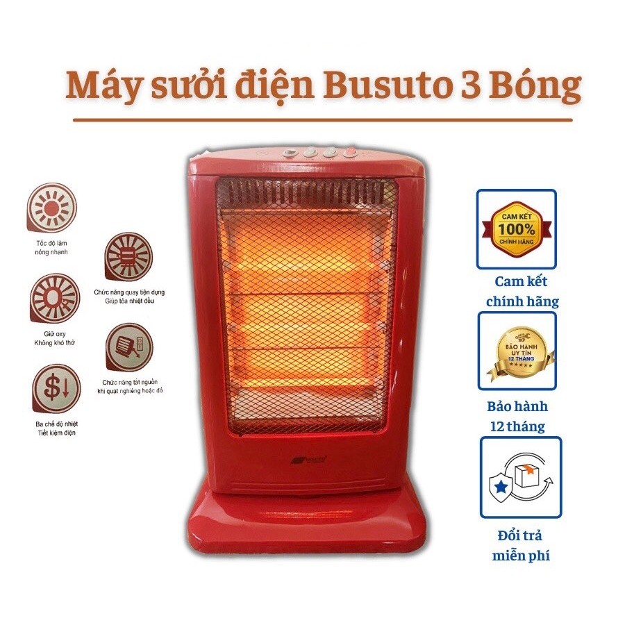Đèn sưởi điện Besuto - Quạt sưởi hồng ngoại 3 bóng cao cấp, bảo hành chính hãng 12 tháng