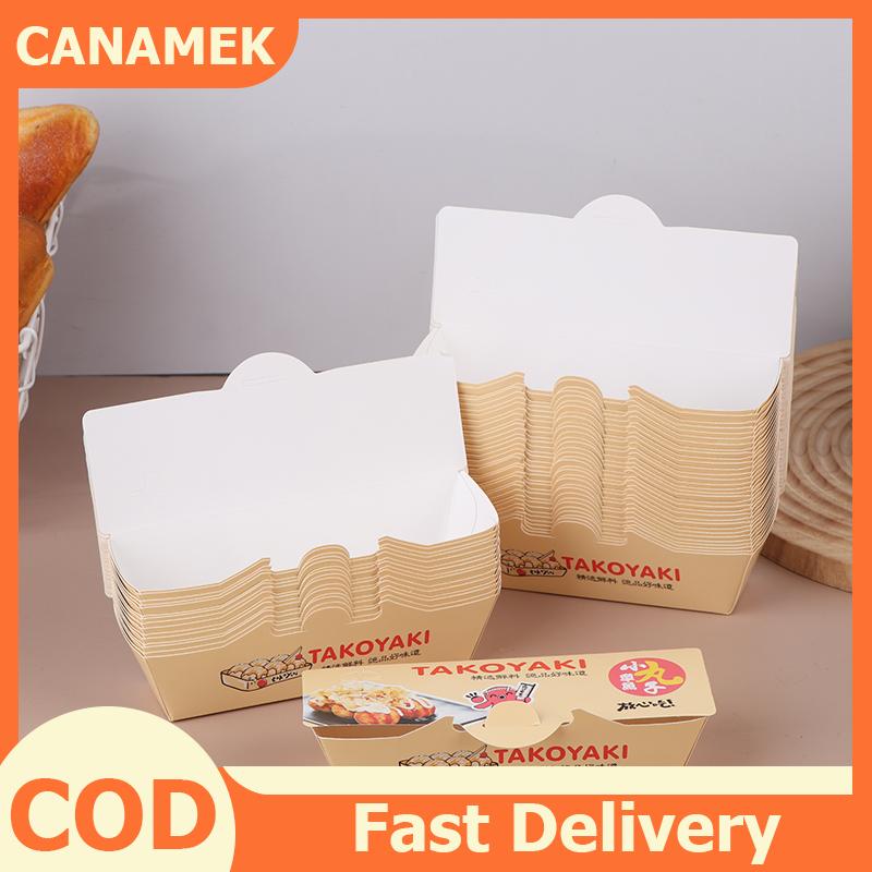 CANAMEK 50pcs bạch tuộc bóng bao bì hộp Nhật Bản thực phẩm đường phố Takoyaki dùng một lần Takeaway Snack đóng gói giấy container Nguồn cung cấp bên