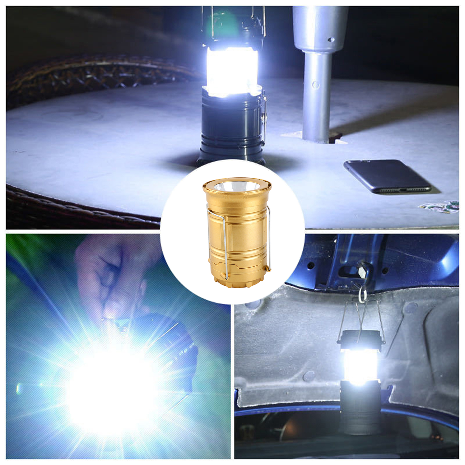 Pssopp đèn lồng cắm trại năng lượng mặt trời đa chức năng xách tay và đóng mở đèn lều cho cắm trại bão khẩn cấp ngoài trời (màu đen)