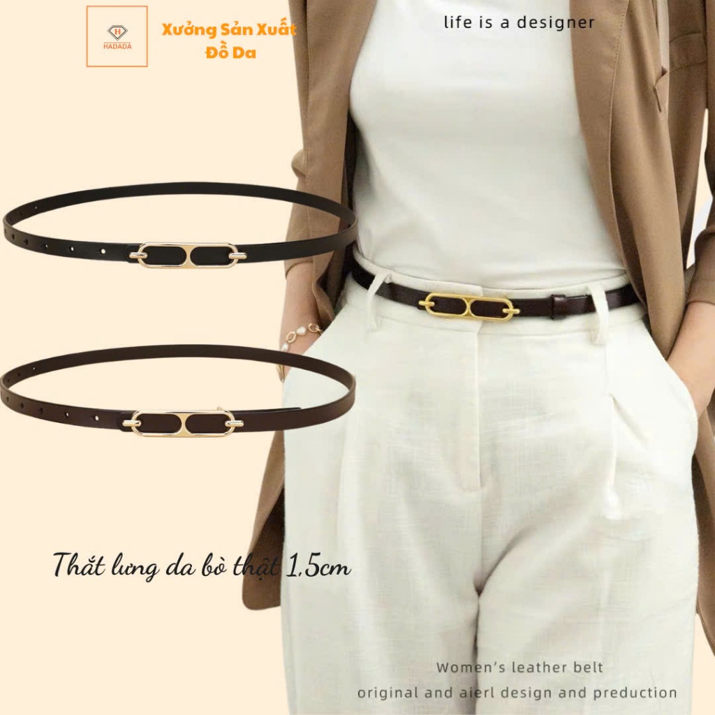 Thắt lưng nữ, đai váy da bò thật HADADA size 1.5cm nhỏ xinh DV280