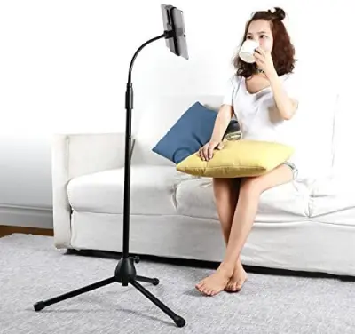 GIFTIDEA 90-170cm Adjustable Phone Tripod Floor Stand / Holder / Mount, Selfie Stick with Flexible Gooseneck for Phone and iPad/Tablet 4.7 inches-10.6 inches
