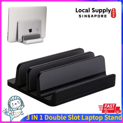 Laptop Stand Vertical [Adjustable Size], Tablets Holder, Laptop Holder, Double/Single Slot Desktop Stand Holder with Adjustable Dock (Up to 17.3 inch)