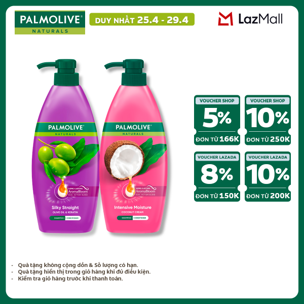 [Chỉ 25-29.4_X2 Voucher giảm 20%] Bộ 2 Dầu gội Palmolive kèm xả 2-trong-1 chiết xuất thiên nhiên 600ml