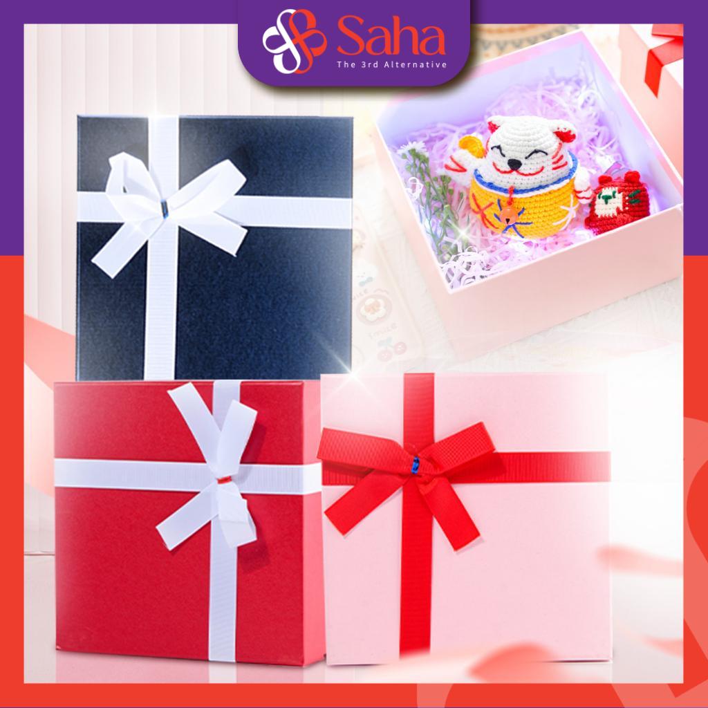 Hộp quà giấy gắn nơ đựng quà sinh nhật nhiều size nhiều màu size 18x18x10