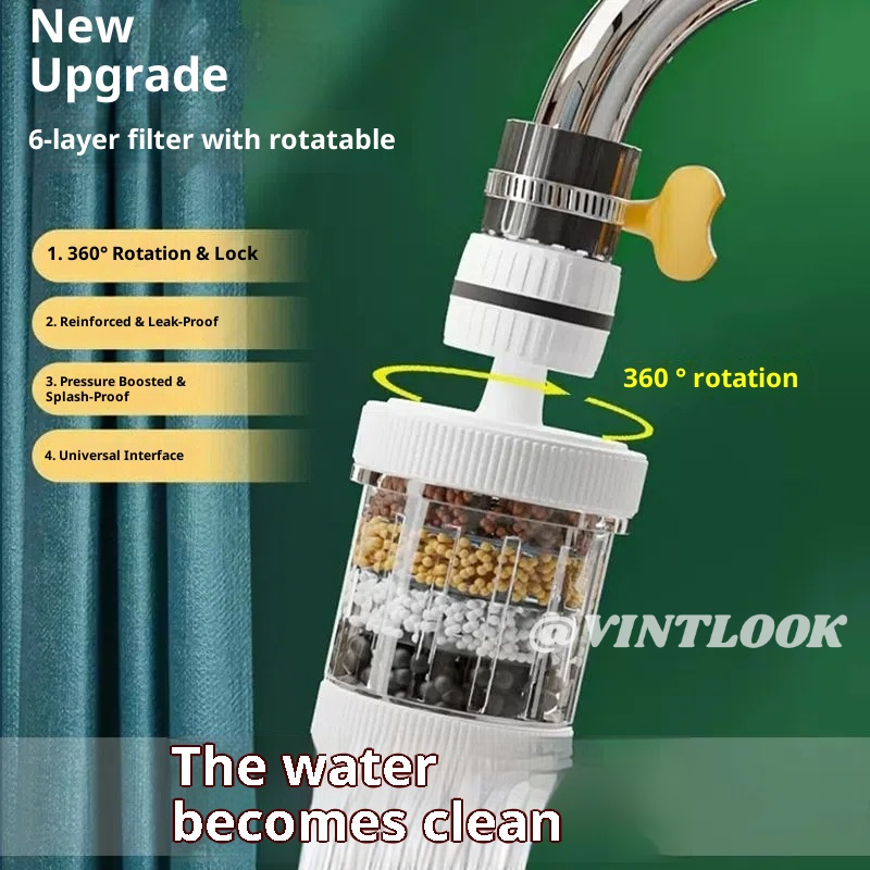 Vintlook Six-Layer Faucet Filter, Anti-Splash Nozzle, Kitchen Water Filtration Device, Stylish Simple Design, Healthy Water. ราคา  9 บาท*ส่งฟรี