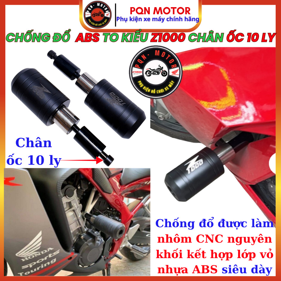 Chống Đổ ABS To Kiểu Z1000 Chân Ốc 10 Ly Cho PKL – Phù Hợp CB, CBR, Kawasaki Z, Yamaha R, Bền Đẹp