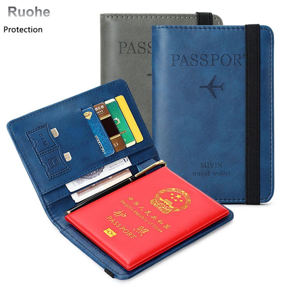 RUOHE PU Leather Durable Portable Travel Accessories Wallet Document RFID