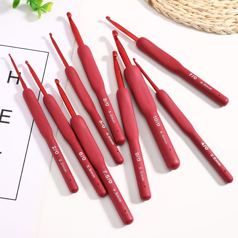 Bộ 9 Kim Móc Len Hình Hoa Tulip Đỏ Chất Lượng Cao - Dụng Cụ Đan Móc DIY Thoải Mái Hướng Dẫn Tự Làm.
