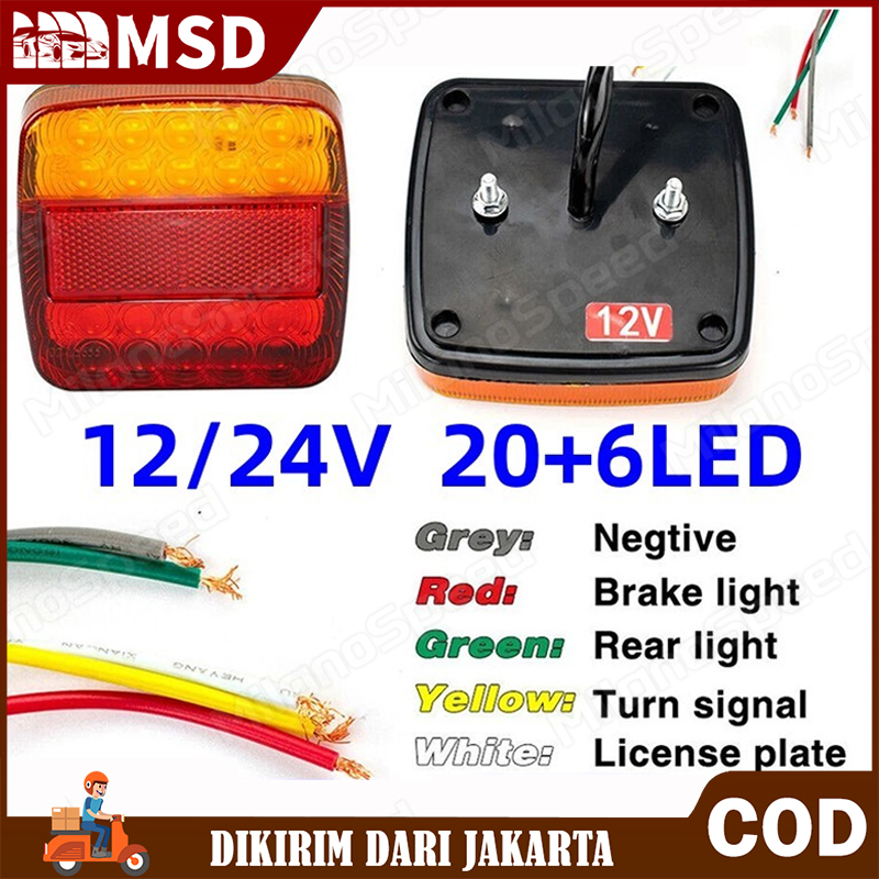 2PCS Penjualan panas 12v tinggi umur LED lampu persegi 20 + 6LED merah kuning dual warna lampu belakang sinyal truk Harga 58,500 rupiah*Gratis Ongkir