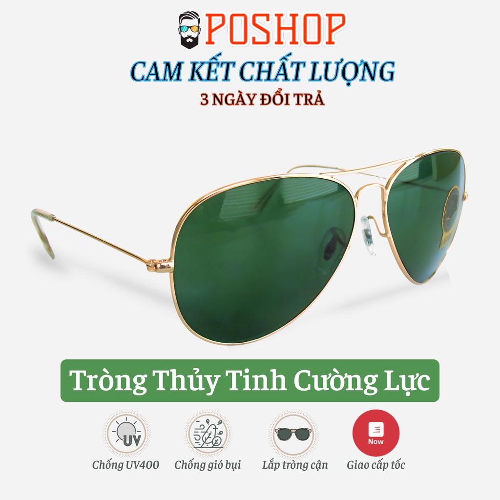 kính mát thời trang cao cấp nam nữ POSHOP gọng kim loại phi công tròng thuỷ tinh cường lực chống uv400 R3026