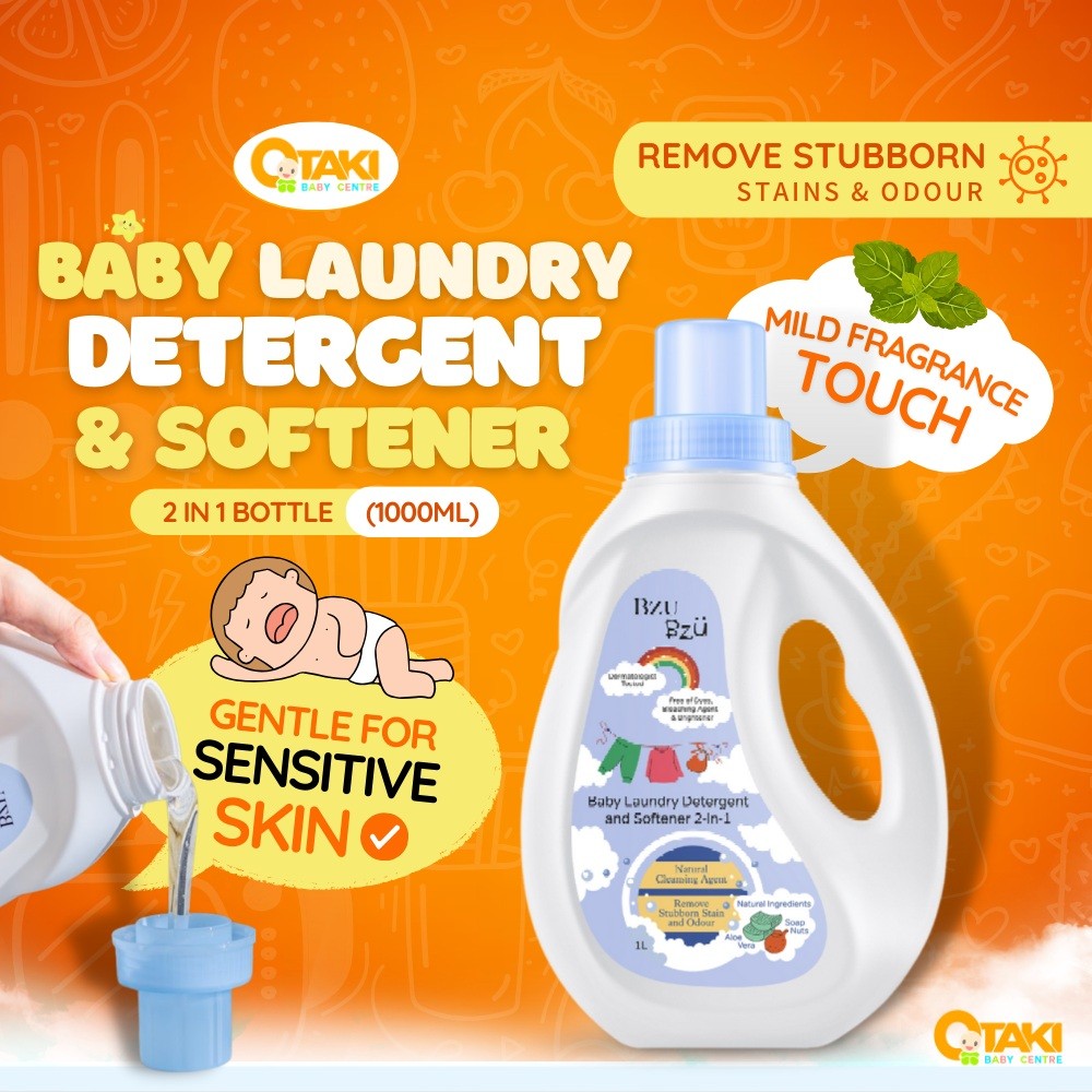 Bzu Bzu Baby Laundry Detergent Softener 2-in-1 1L Gentle Baby Clothes Wash Hypoallergenic