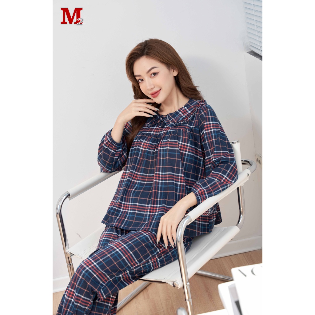 Bộ quần áo nữ dài tay kẻ dúm ngực cổ sen DFM K0030668 THỜI TRANG M2