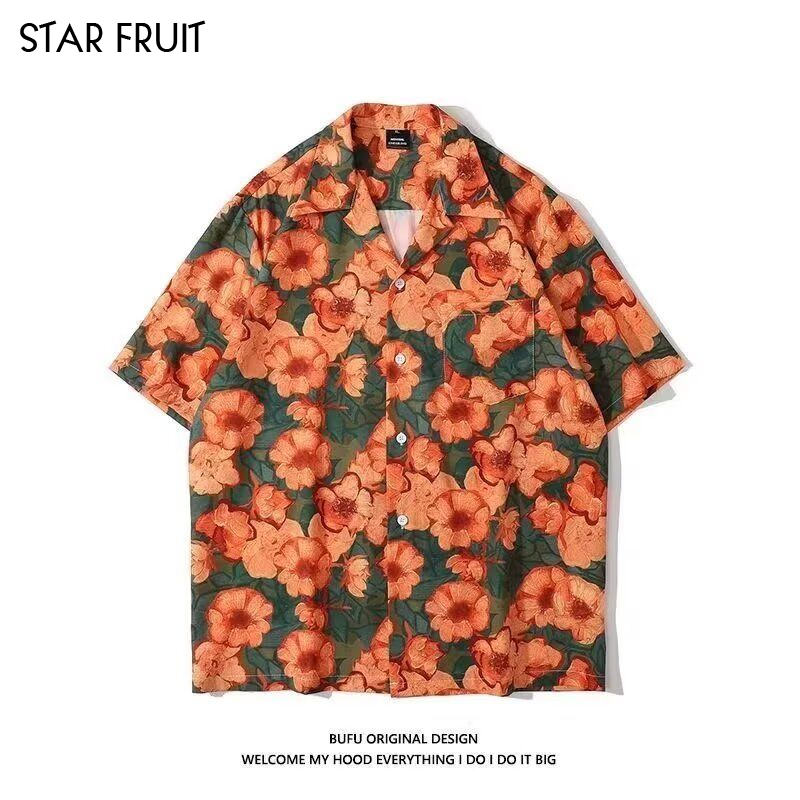 STAR FRUIT วัยรุ่นออกแบบฤดูร้อนดอกไม้เทศกาลสงกรานต์ฮาวายวันหยุดเสื้อแขนสั้น ราคา 141 บาท*ส่งฟรี
