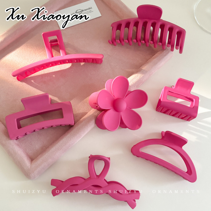 XUXIAOYAN แฟชั่นเกาหลีสไตล์ใสคลิปสีแดงที่เรียบง่ายคลิปกรงเล็บขนาดใหญ่กิ๊บสำหรับผู้หญิงอุปกรณ์ผม ราคา 10 บาท*ส่งฟรี