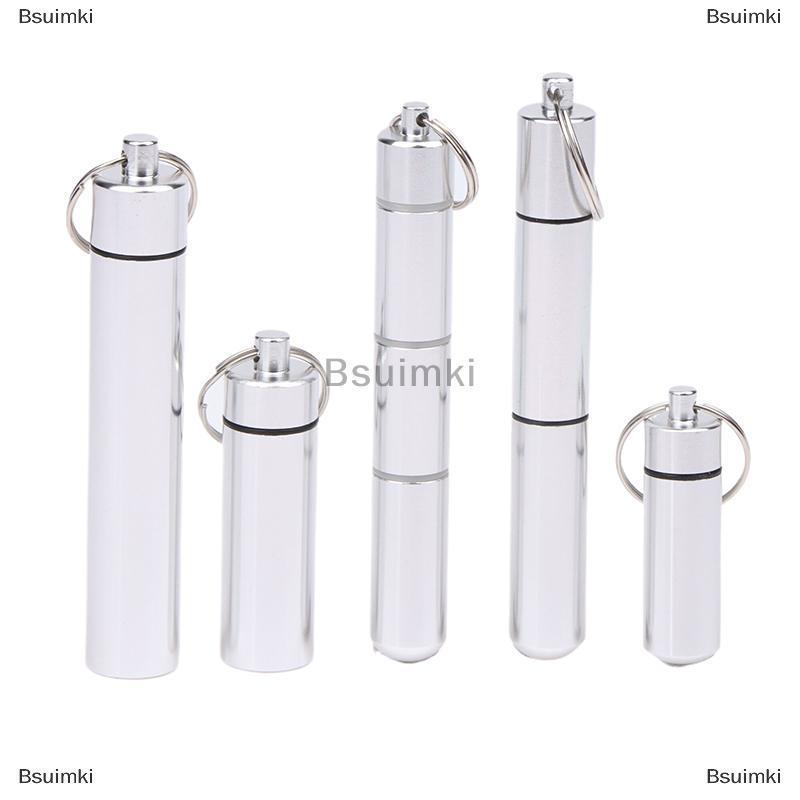 [COD] Bsuimki Y học hộp chăm sóc sức khỏe không thấm nước nhôm Box trường hợp chai Bộ nhớ cache thuốc chủ cho đi du lịch cắm trại container Keychain