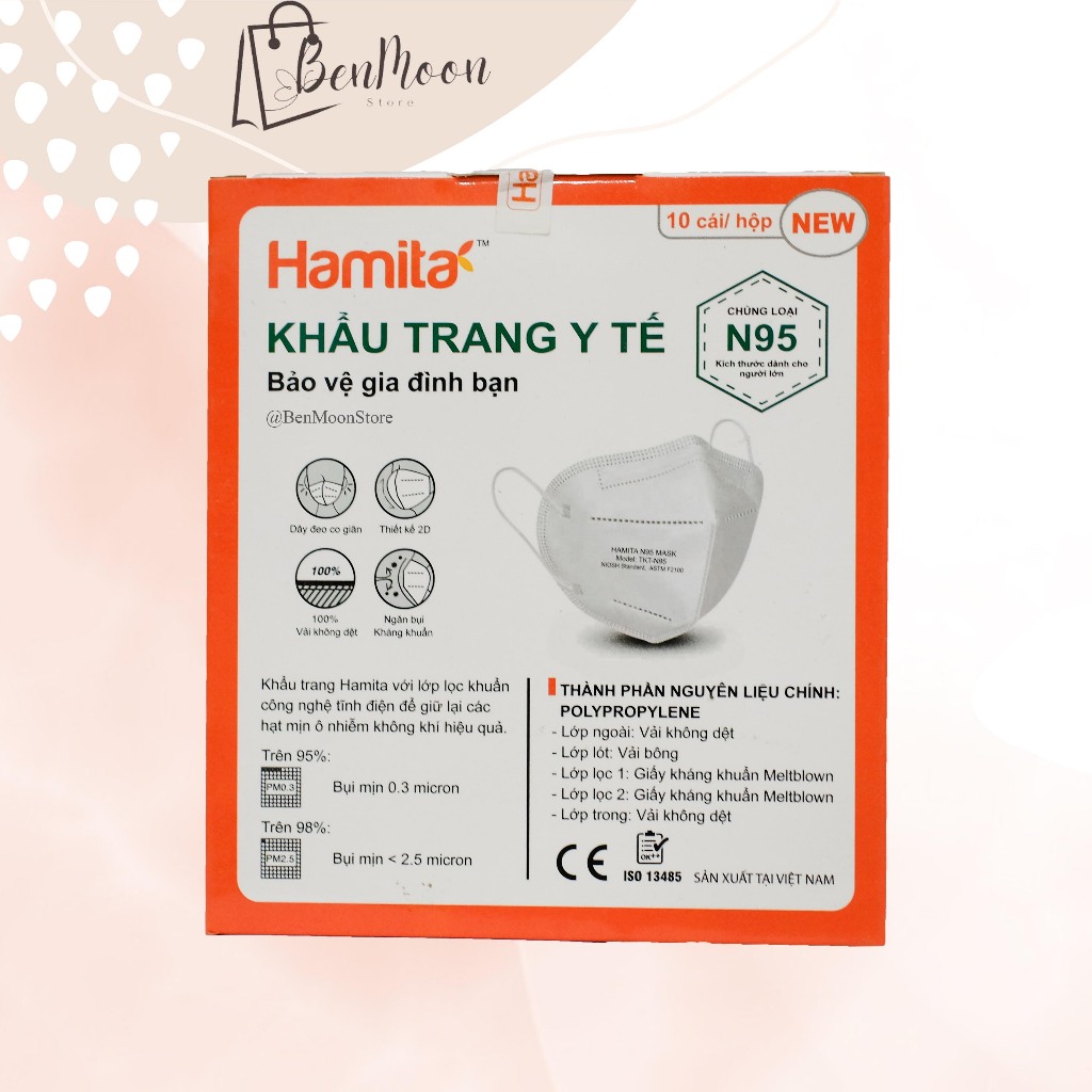 10 Cái Khẩu trang y tế Hamita N95 ngăn bụi, kháng khuẩn