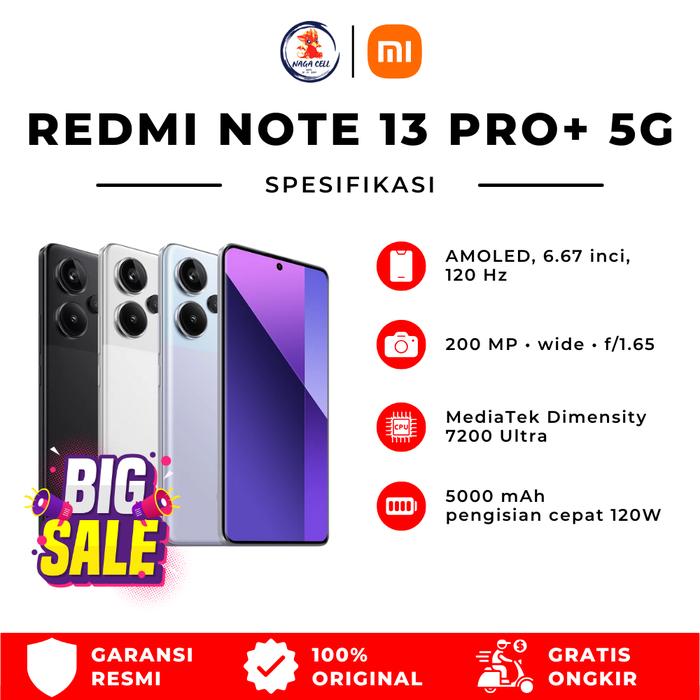 [CLEARN SALE] Xiaomi Redmi Note 13 Pro+ 5G – RAM 12GB / 512GB – Layar 1,5K 120Hz – Fast Charge 120W - BLACK, 12/512GB Harga 5,599,000 rupiah*Gratis Ongkir