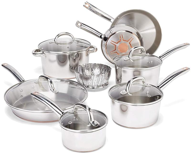 T-fal Stainless Steel with Copper Bottom Cookware Set, 13 Piece , Silver Singapore